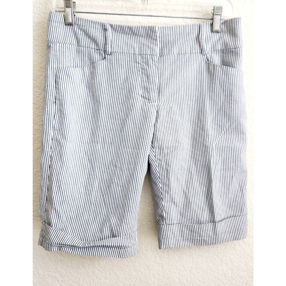 Miss Bisou Black White Pinstripe Bermuda Shorts 5 Juniors Flat Front Lightweight